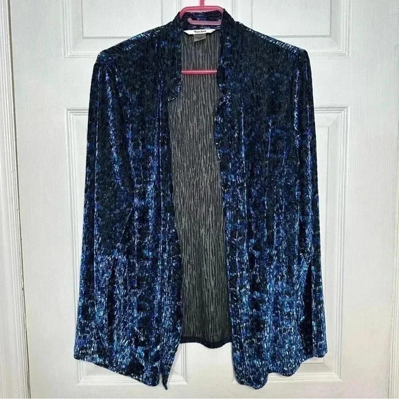 TanJay Sweaters - Tanjay Cardigan Velvet Blue / Black / White Size Large